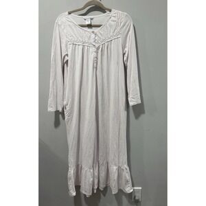 Cuddledown Nightgown Womens S Polka Dot Embroidered Pink White Long Sleeves Pima
